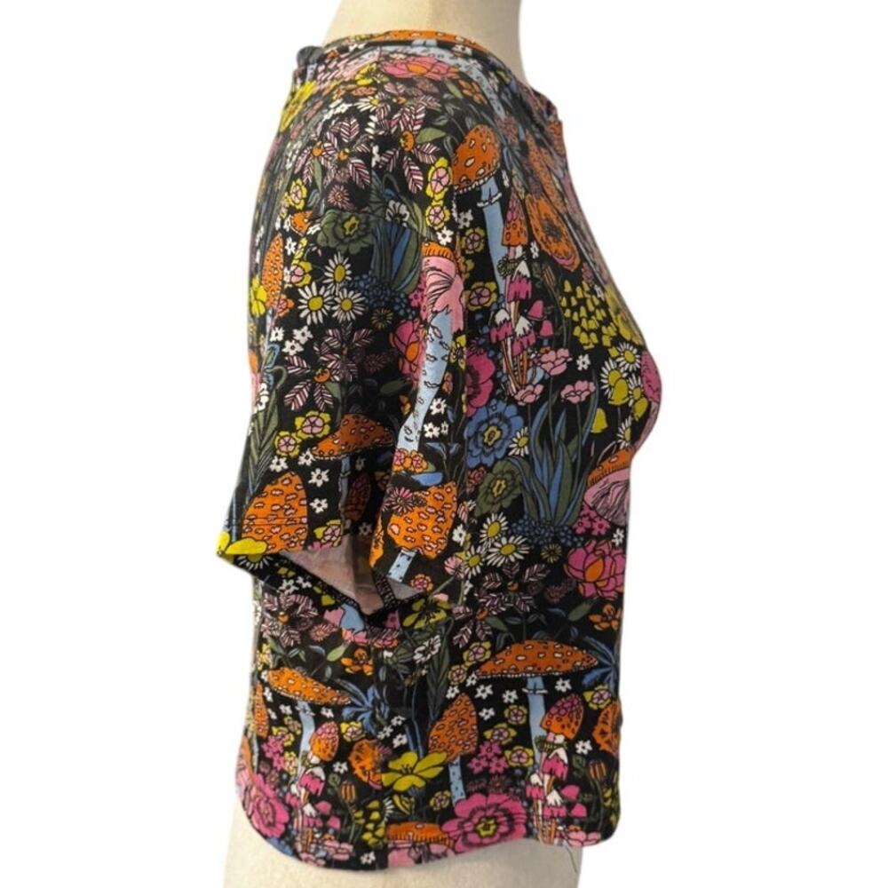 Nooworks Magical Mushroom Print Crop Tee Made in California Psychedelic Floral L - Picture 3 of 5